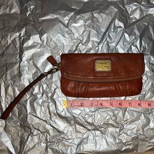 Fossil Brown Leather Emory Fold Over Wristlet Wallet